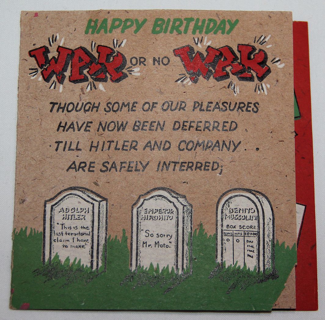 I068. WWII HOME FRONT ANTI AXIS BIRTHDAY CARD - B &amp; B Militaria