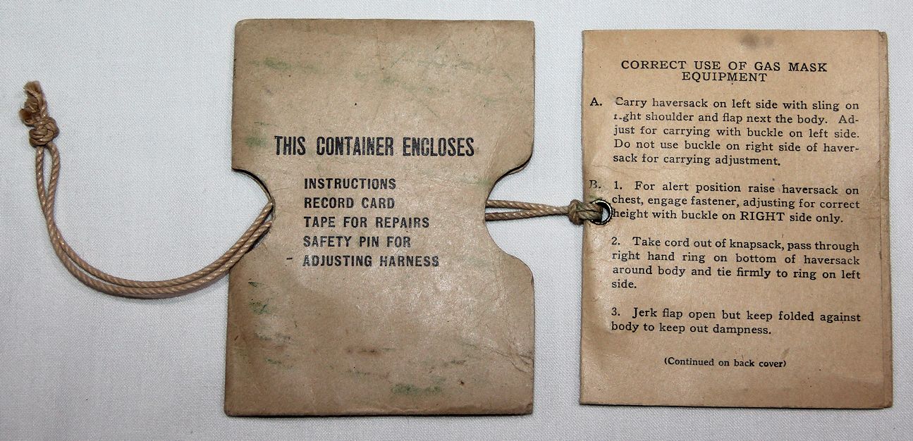 B281. WWI GAS MASK INSTRUCTION, RECORD AND REPAIR CARD - B & B 